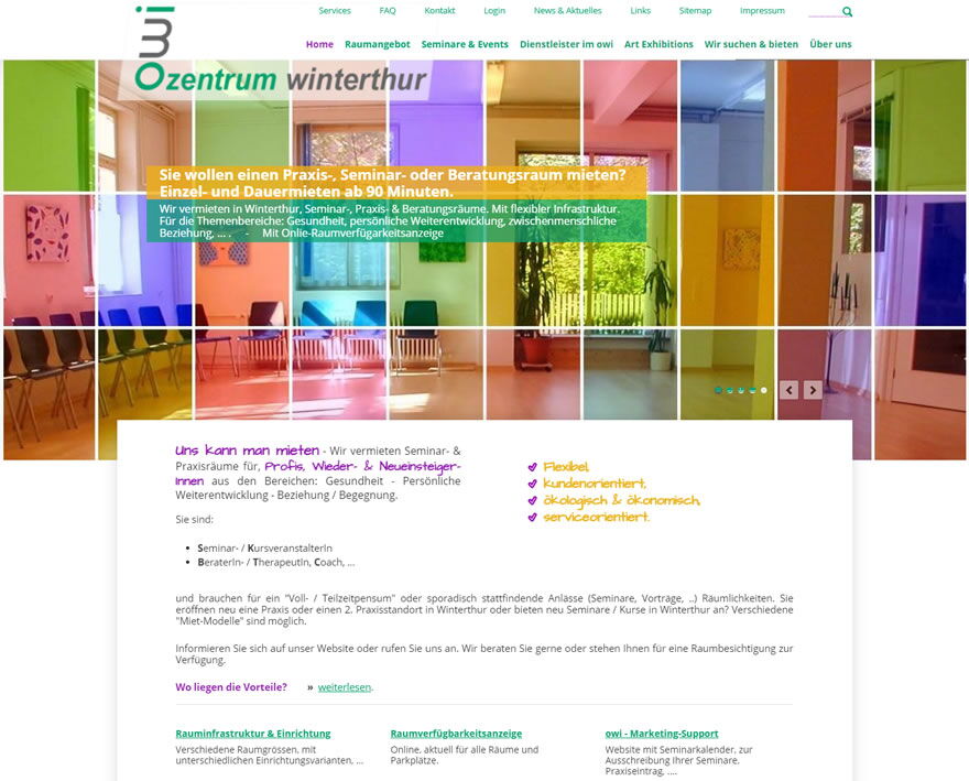 owi zentrum winterthur - www.owi-zentrum-winterthur.ch - Website mit Raum- & Seminarverwaltung von 